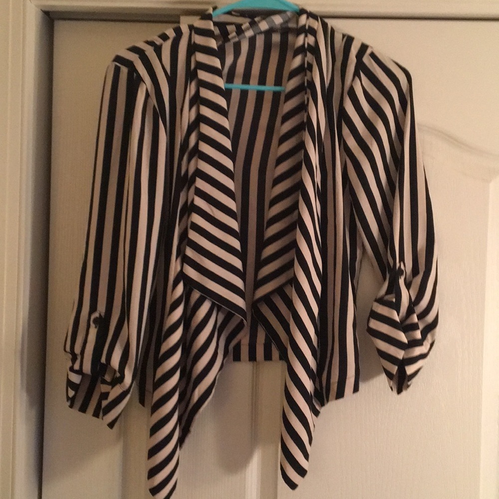 Vertical black and white striped blazer
